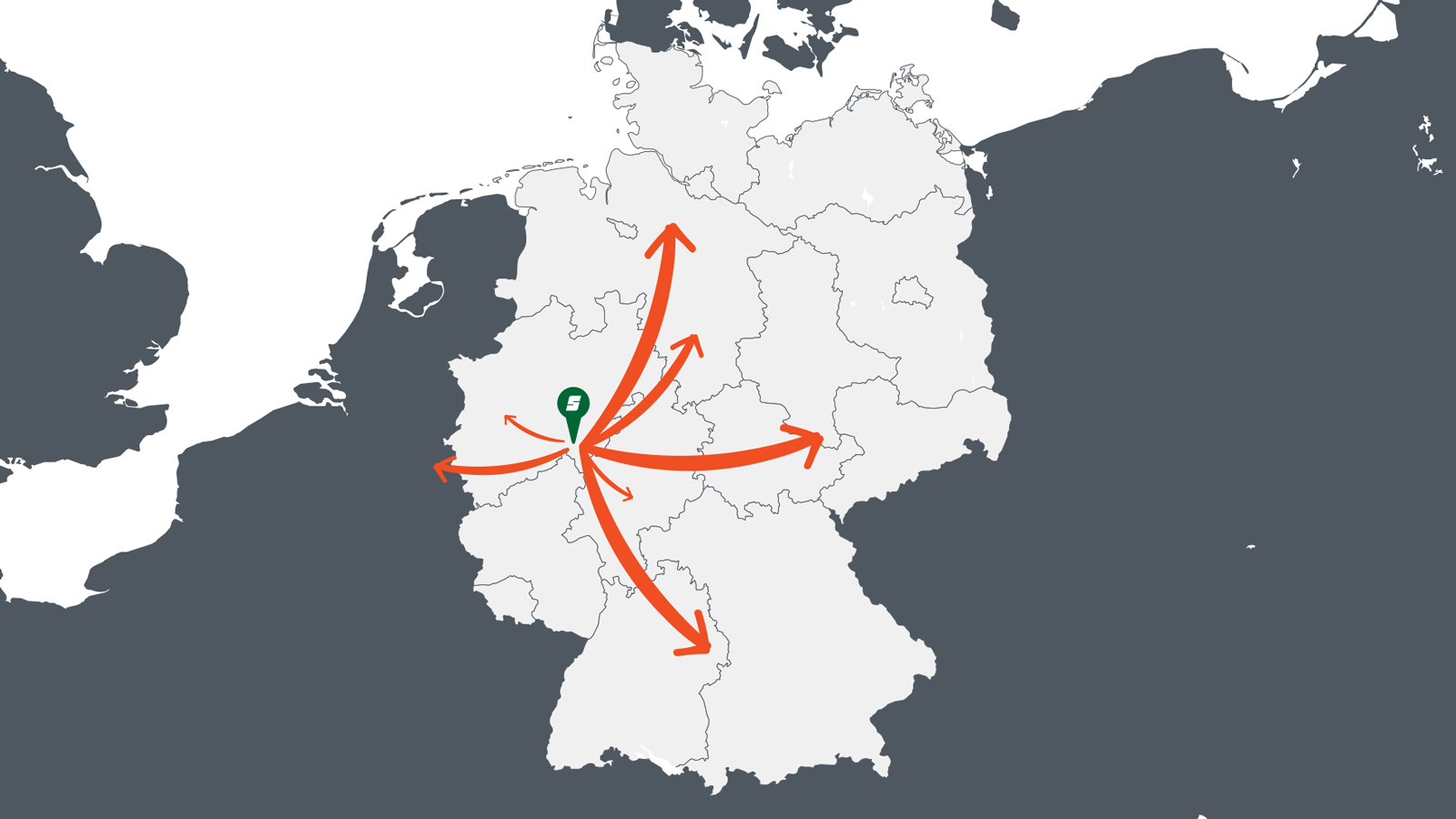 Wir beliefern das Rhein - Ruhr Gebiet, Hamburg - Bremen, Thüringen, Sachsen, das Rhein - Main Gebiet, Baden-Würtemberg und Bayern